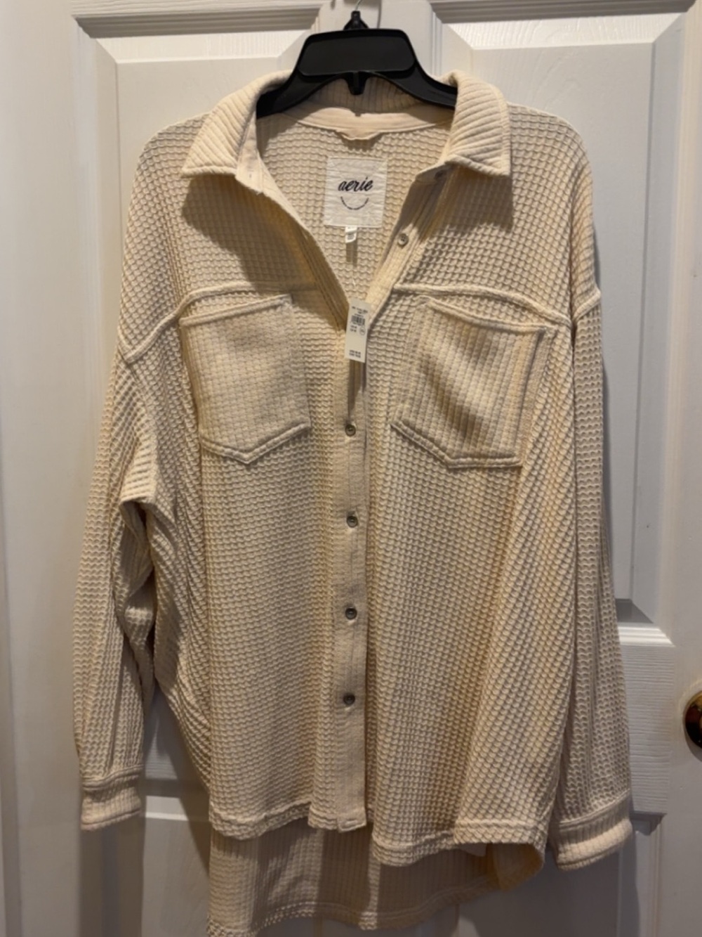 aerie Cream Waffle Knit Button-Down Shacket